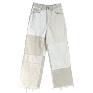 Miou Muse Patchwork Wide-Leg Cropped Jeans, size S